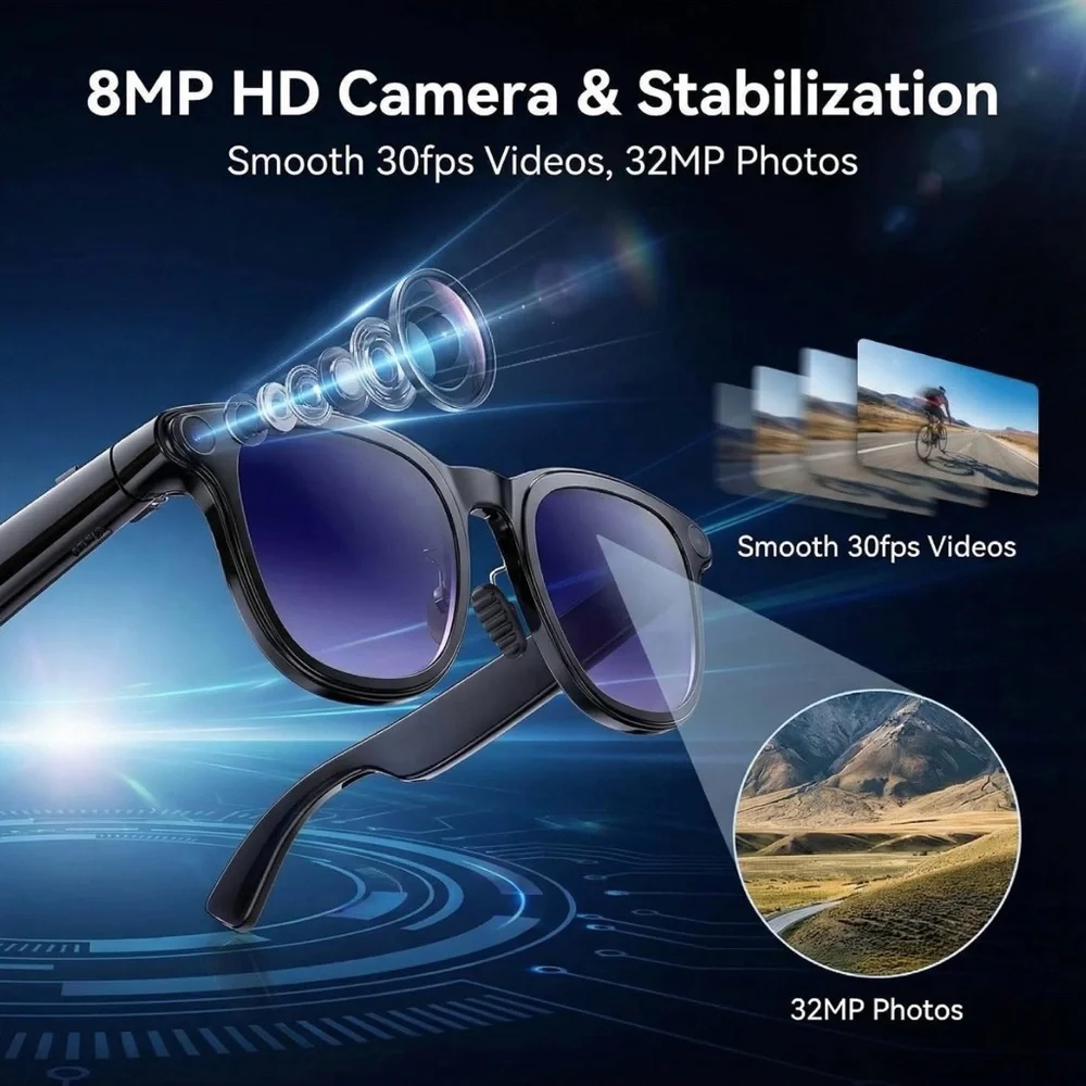 Smart Camera Sunglasses - Black with Purple Lenses